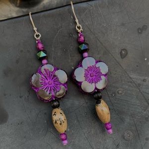 Violet Flower Carved Glass Earrings